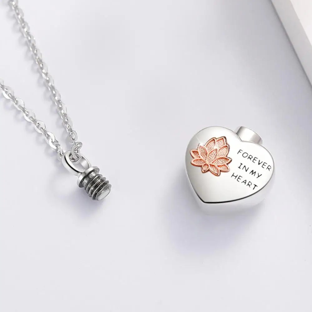 Sterling Silver Lotus Flower Keepsake Heart Urn Necklace