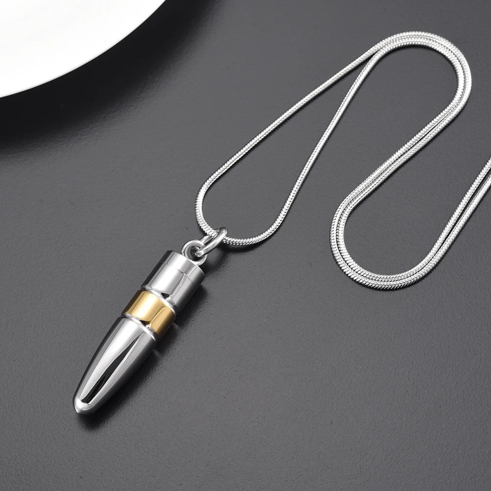 Bullet Urn Pendant Mens Memorial Jewelry
