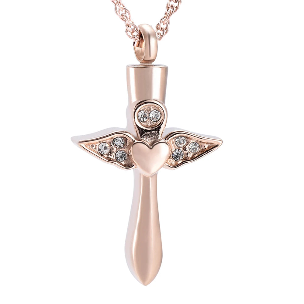 Angel Wings Heart Cremation Necklace Urn For Ashes