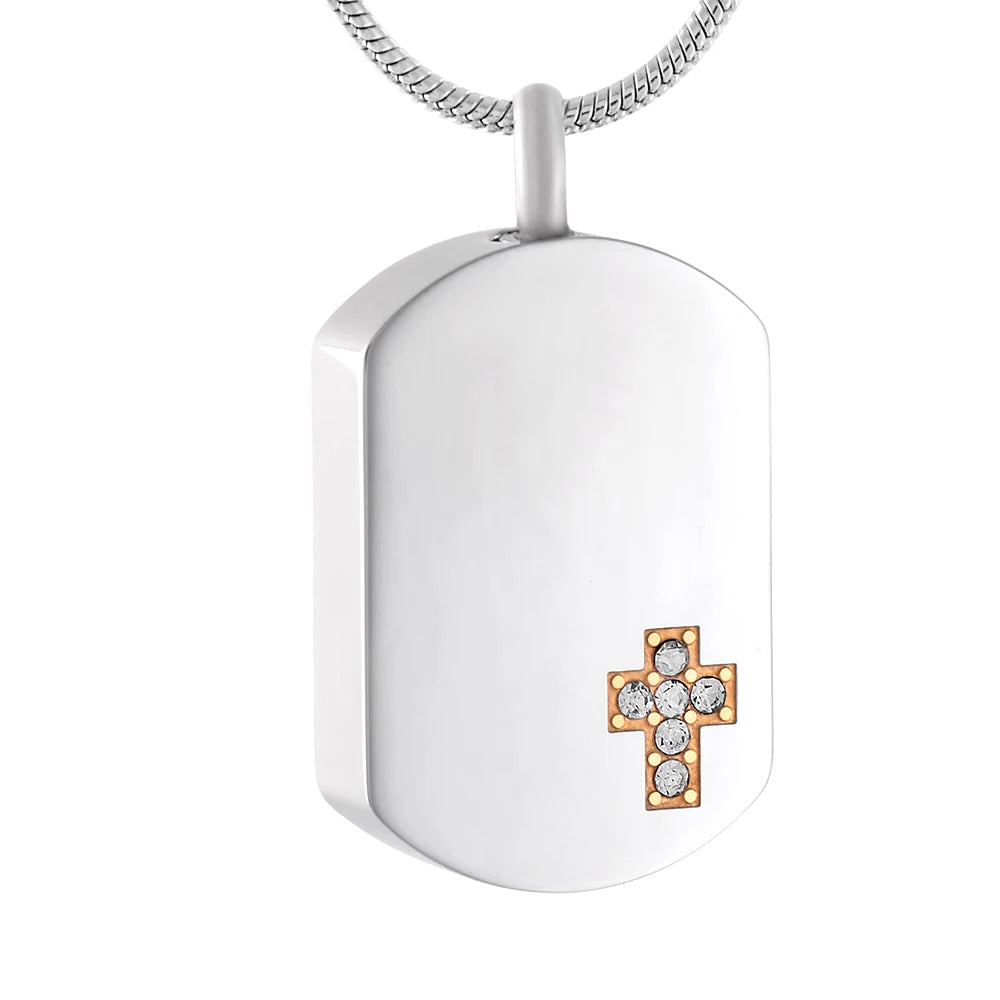 Cross Cremation Urn Necklace With Crystals