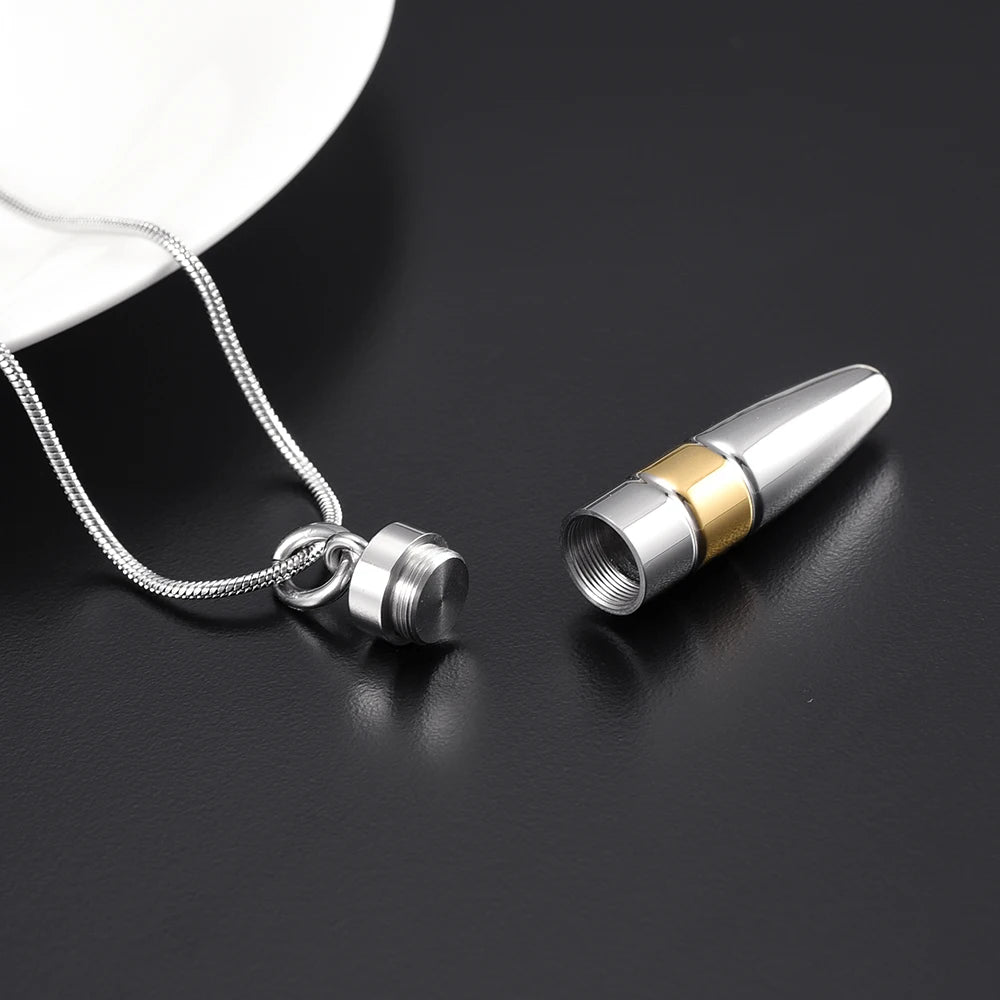 Bullet Urn Pendant Mens Memorial Jewelry