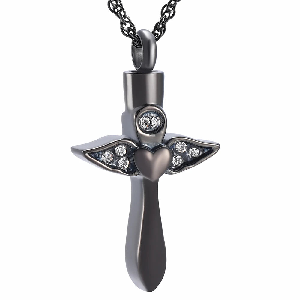 Angel Wings Heart Cremation Necklace Urn For Ashes