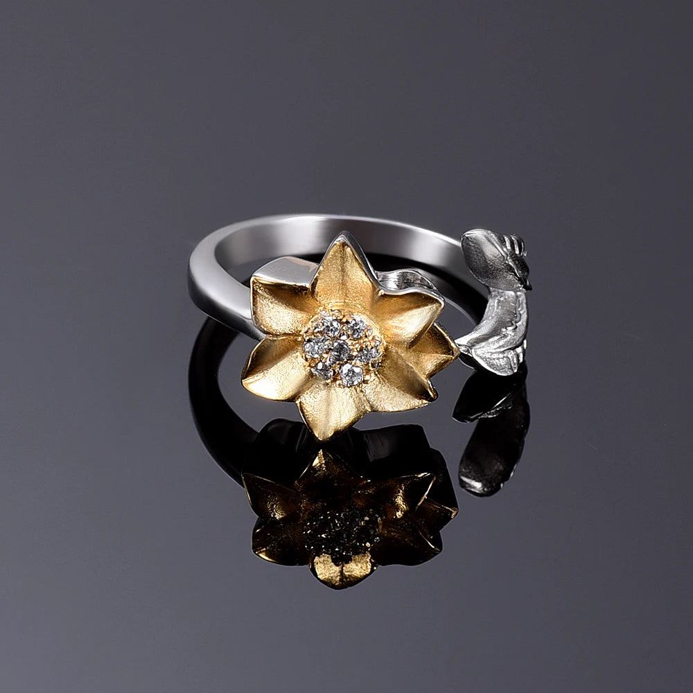 Memorial Ring Sun Flower With Crystal