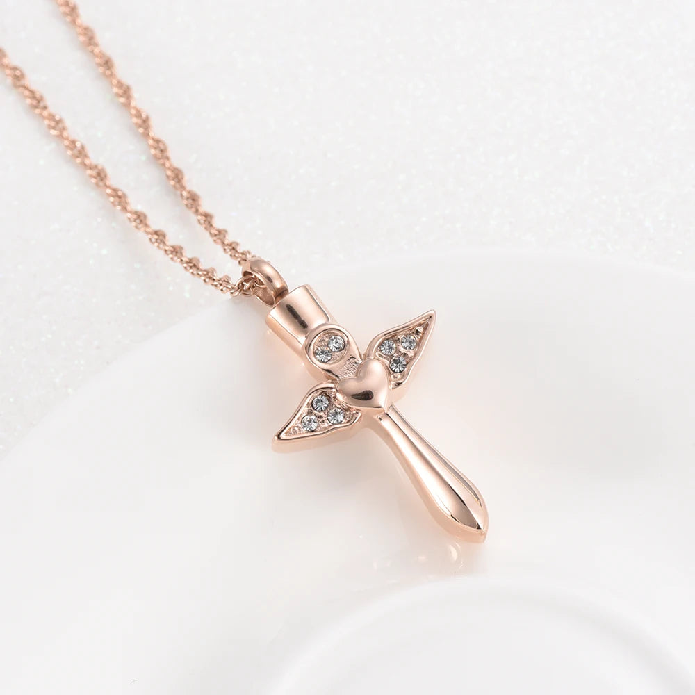 Angel Wings Heart Cremation Necklace Urn For Ashes