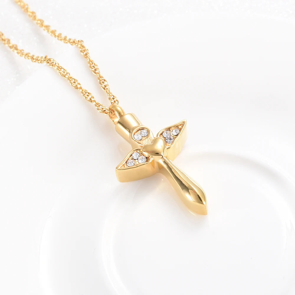 Angel Wings Heart Cremation Necklace Urn For Ashes