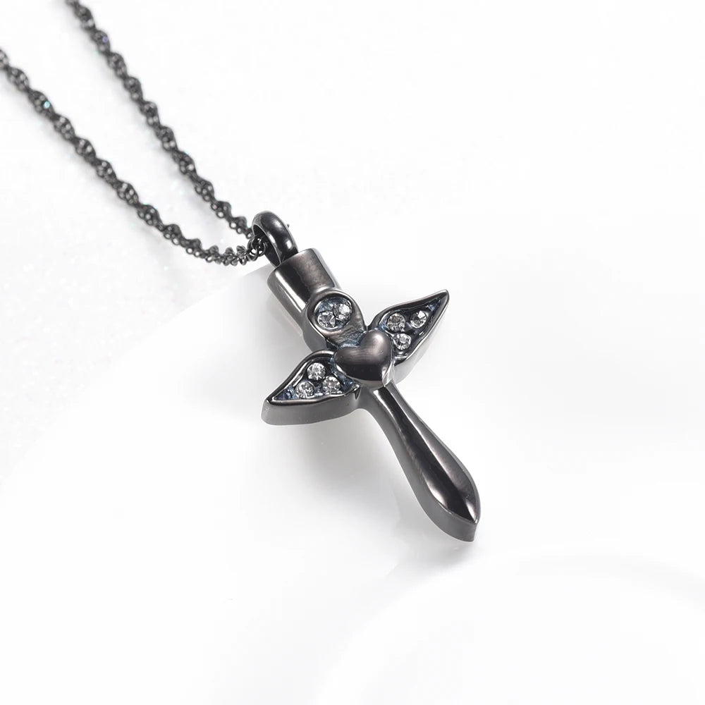 Angel Wings Heart Cremation Necklace Urn For Ashes