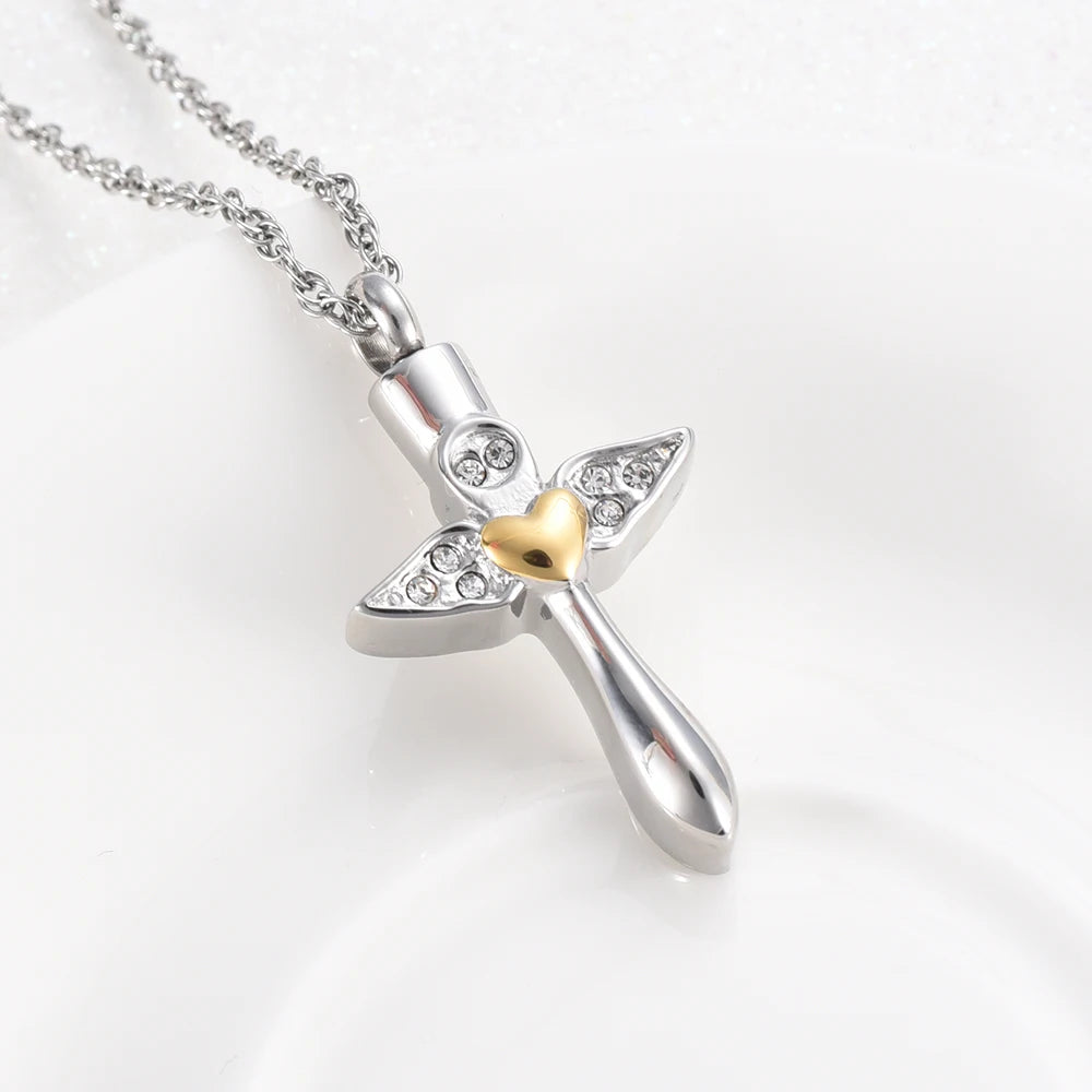 Angel Wings Heart Cremation Necklace Urn For Ashes