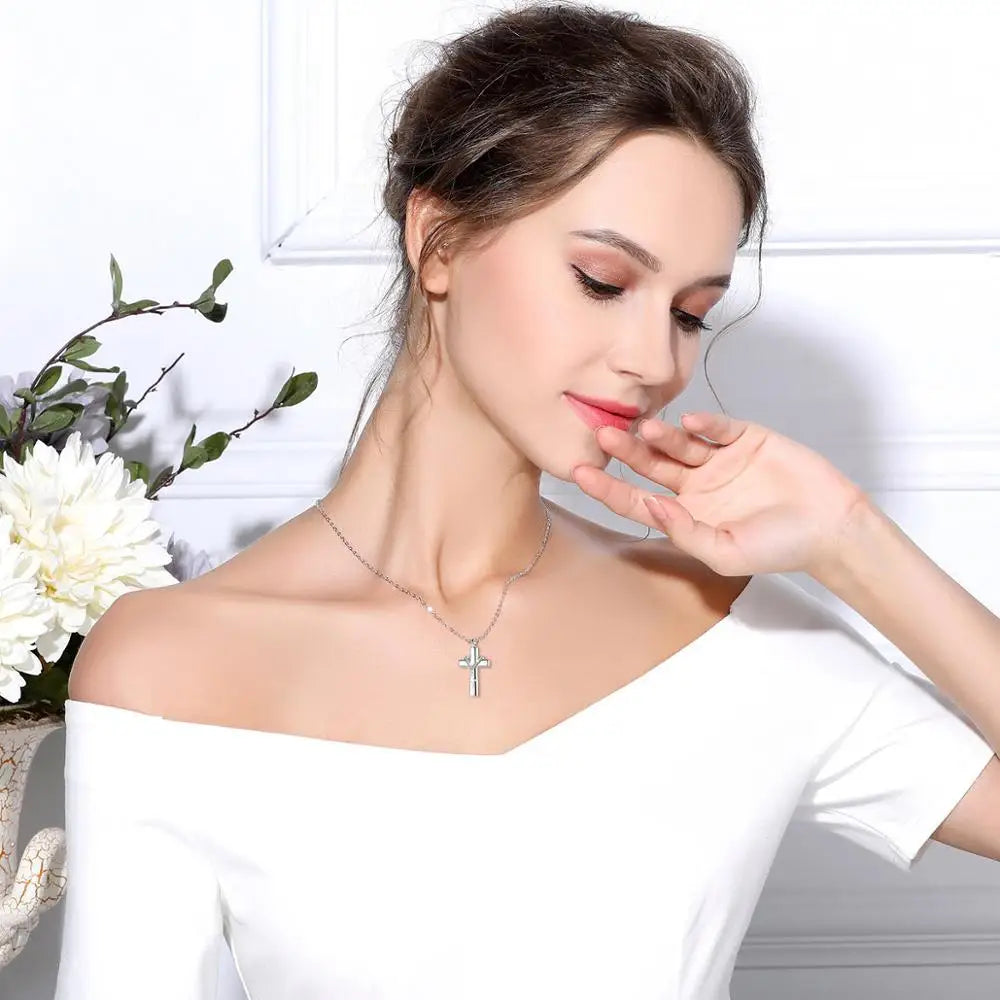 Sterling Silver Cross Cremation Urn Necklace