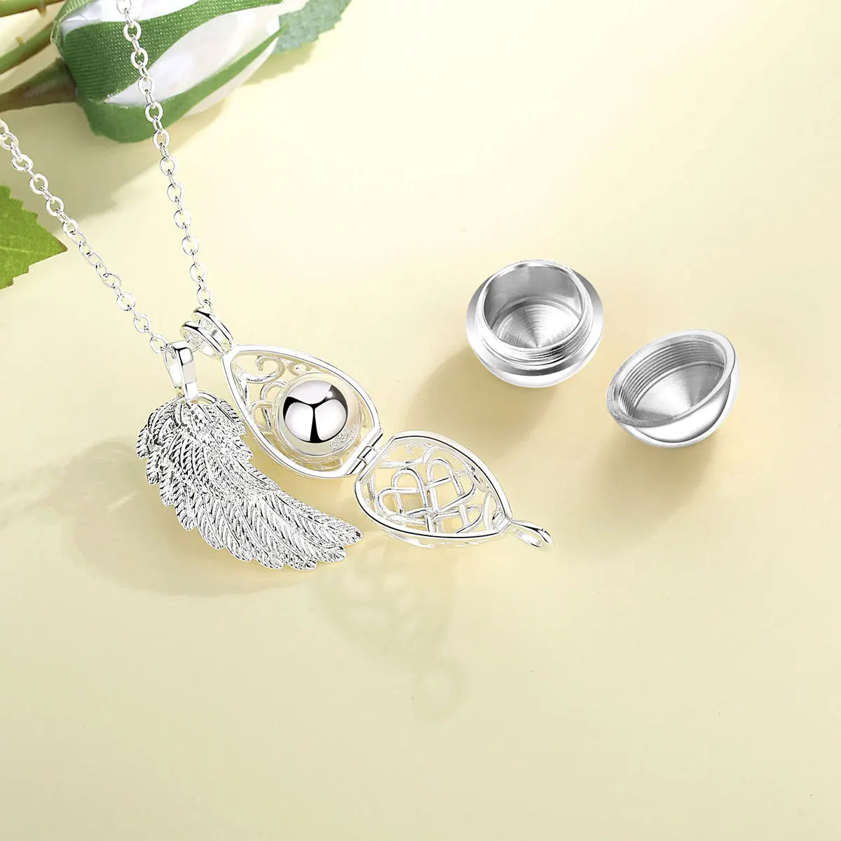 Cage Wing Locket Necklace For Ashes Stainless Steel Cremation Jewelry