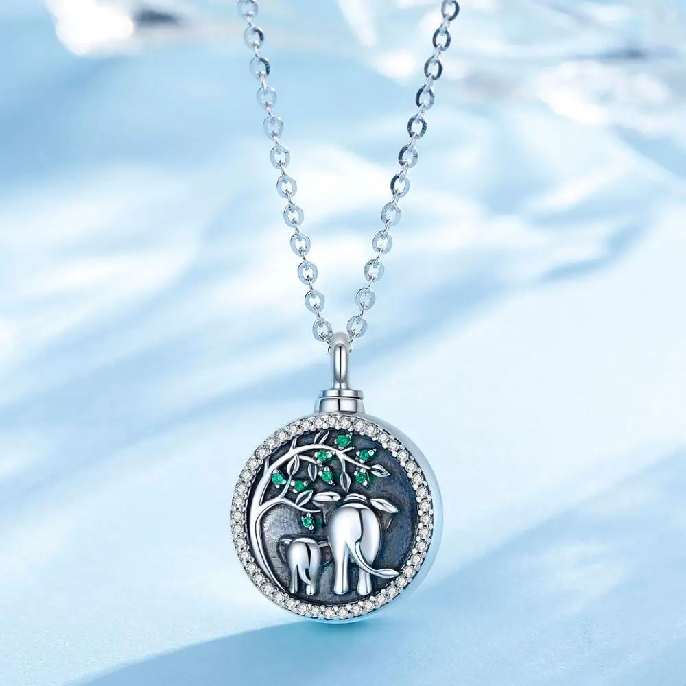 Sterling Silver Elephant Tree of life Urn Necklace