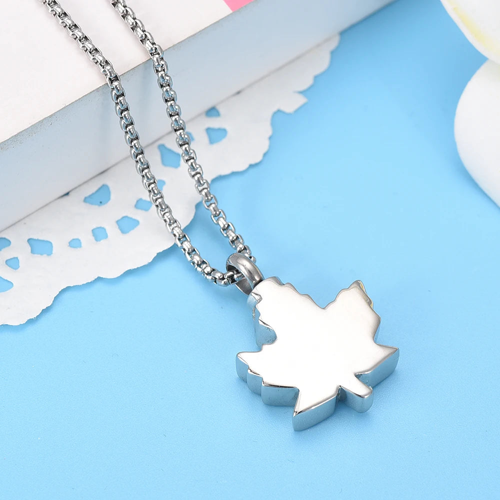 Ashes Keepsake Maple Leaf Urn Necklace, Stainless Steel Cremation Jewelry