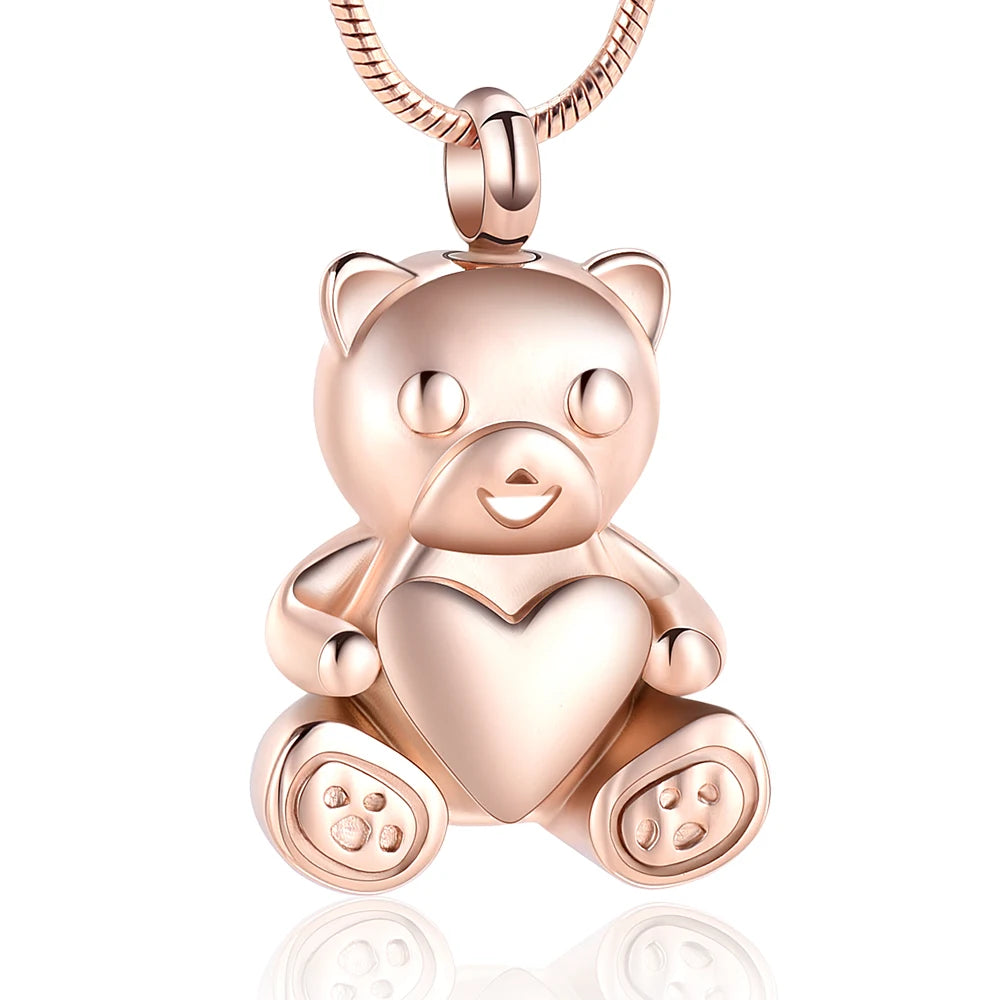 Teddy Bear Urn Necklace For Ashes Stainless Steel