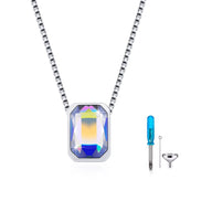 Ashes Keepsake 925 Sterling Silver Zirconia Rectangle Urn Necklace For Ashes / Cremation Jewelry