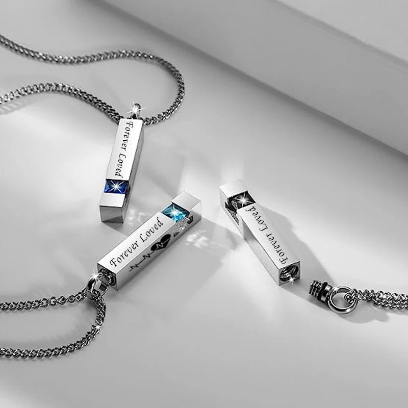 Birthstone Urn Necklace Zircon Openable Urn Pendant