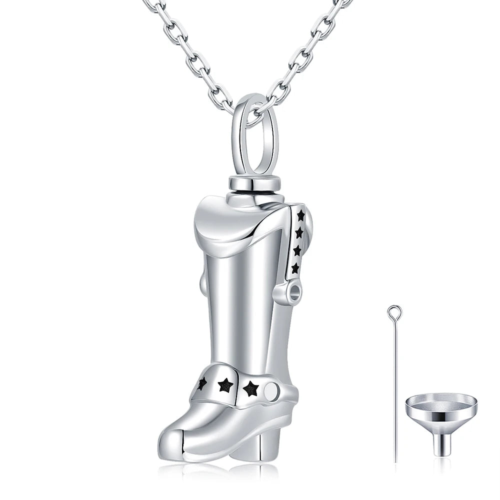 Sterling Silver Cowboy Boot Urn Memorial Pendant
