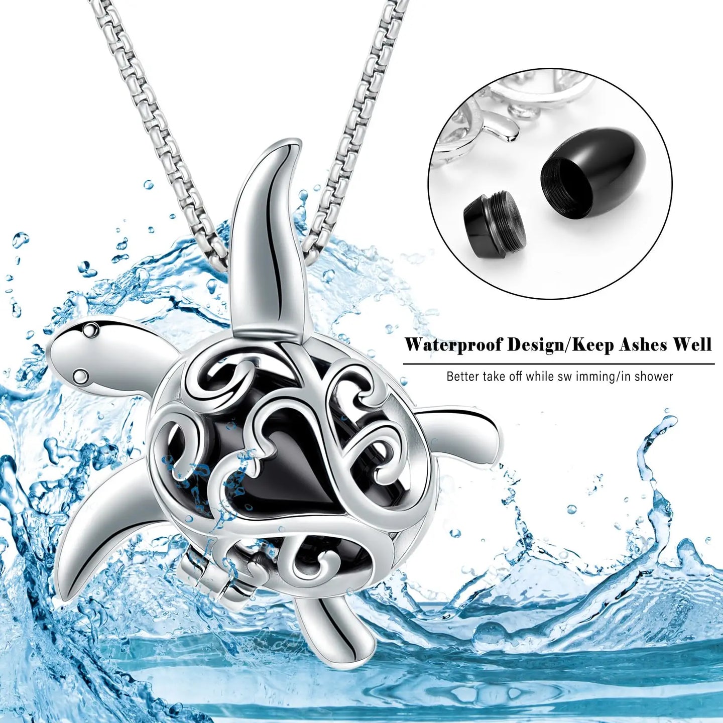 Ashes Keepsake Turtle Cremation Jewelry Necklace for Ashes Stainless Steel