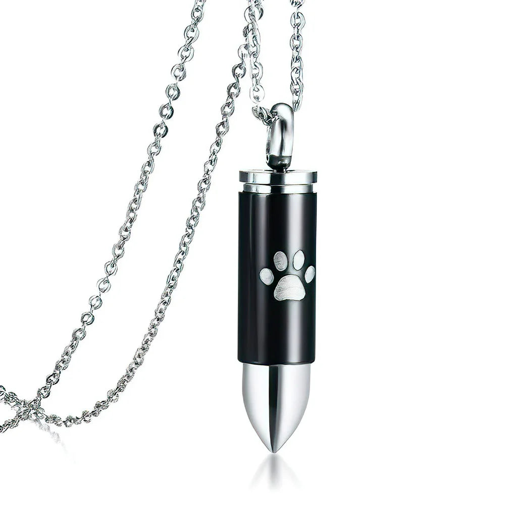 Titanium Steel Bullet Dog Urn Necklace For Men