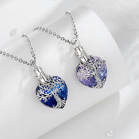 925 Sterling Silver Tree of Life Ashes Urn Pendant Necklace With Purple Austrian Crystal