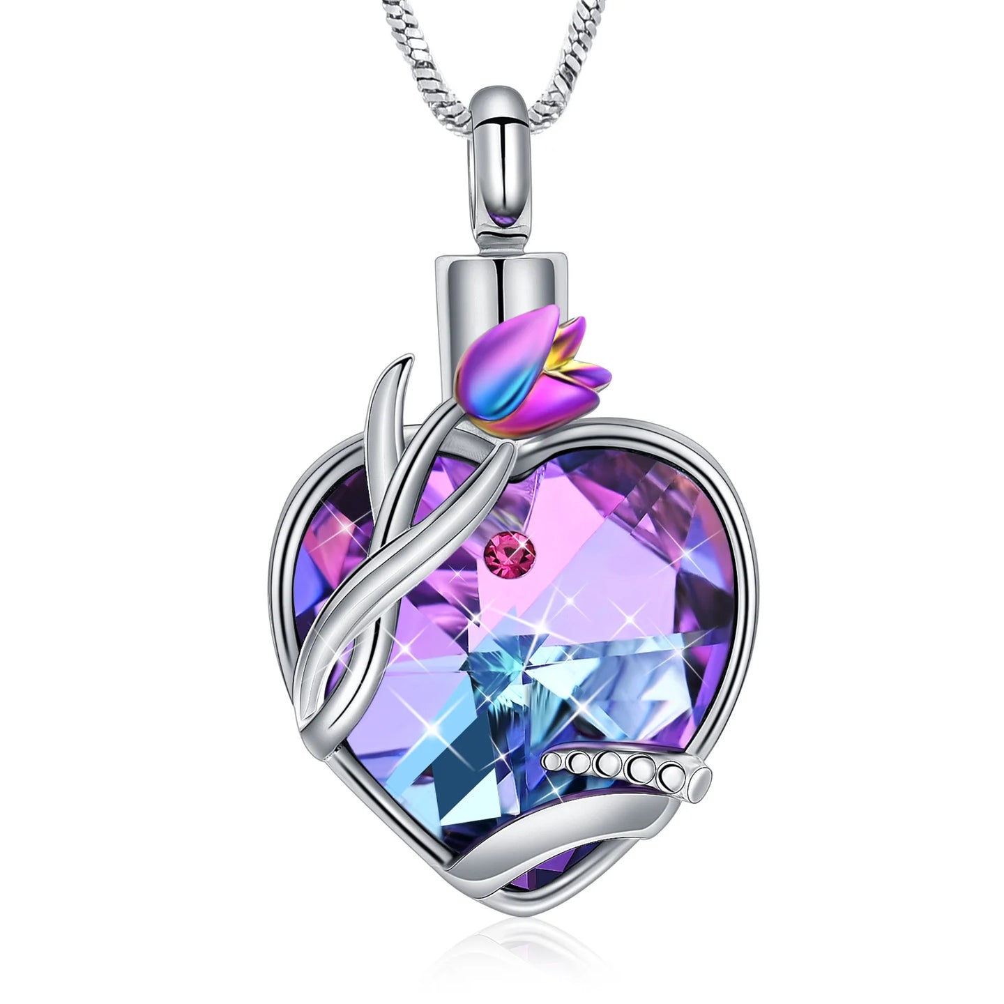 Heart Urn Necklace for Ashes With Tulip Flower
