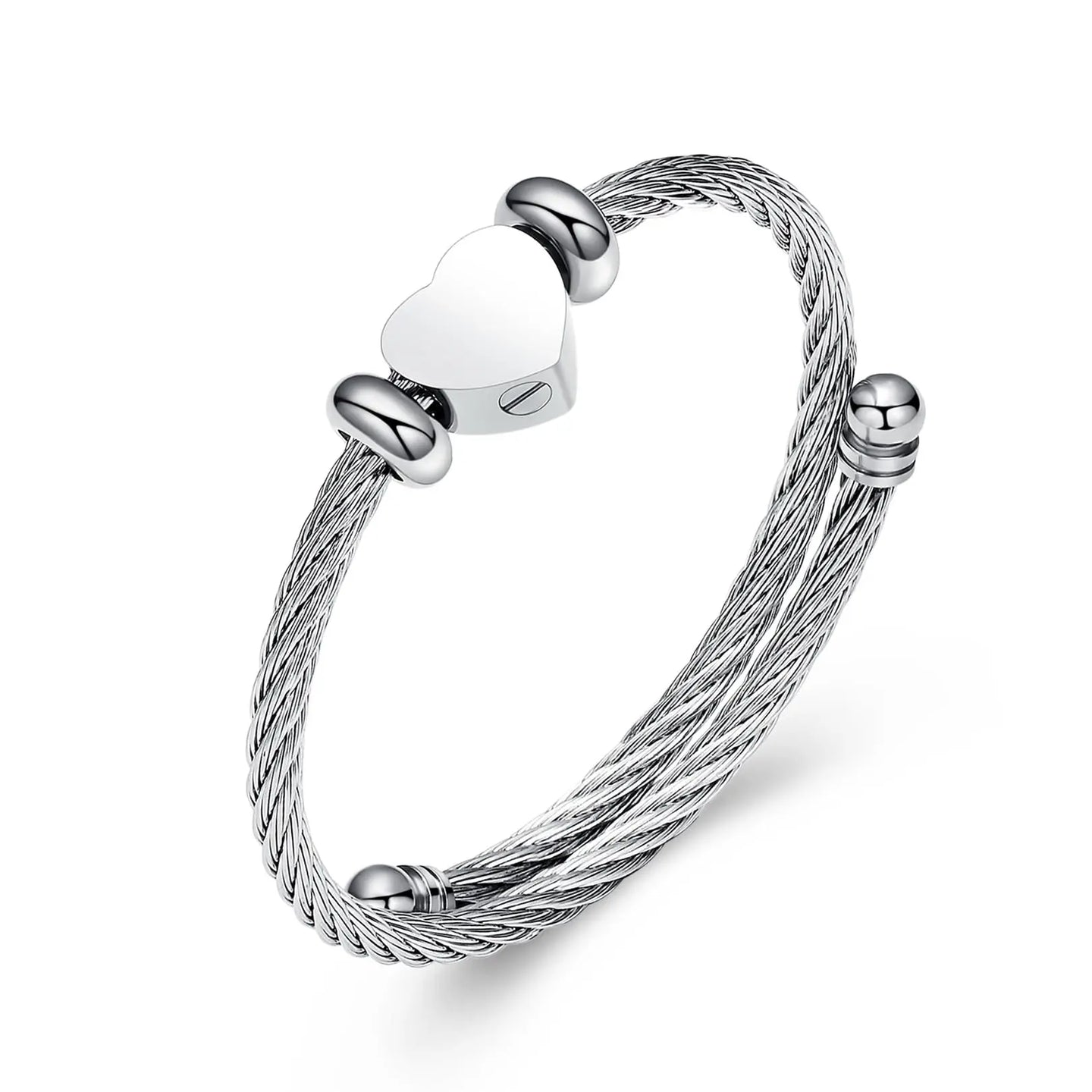 Heart Charm Cremation Bracelet For Ashes Stainless Steel