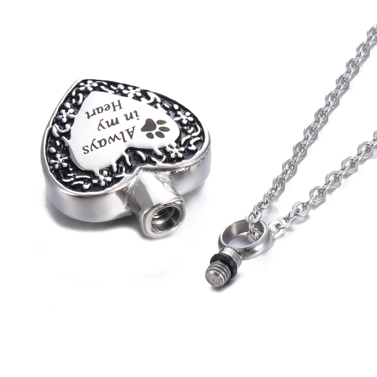 Always in My Heart For Pet Cat Dog Cremation Urn Necklace Stainless Steel