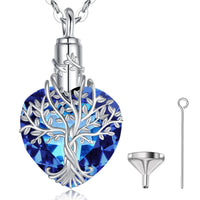 Sterling Silver Tree of Life Blue Austrian Crystal Urn Necklace