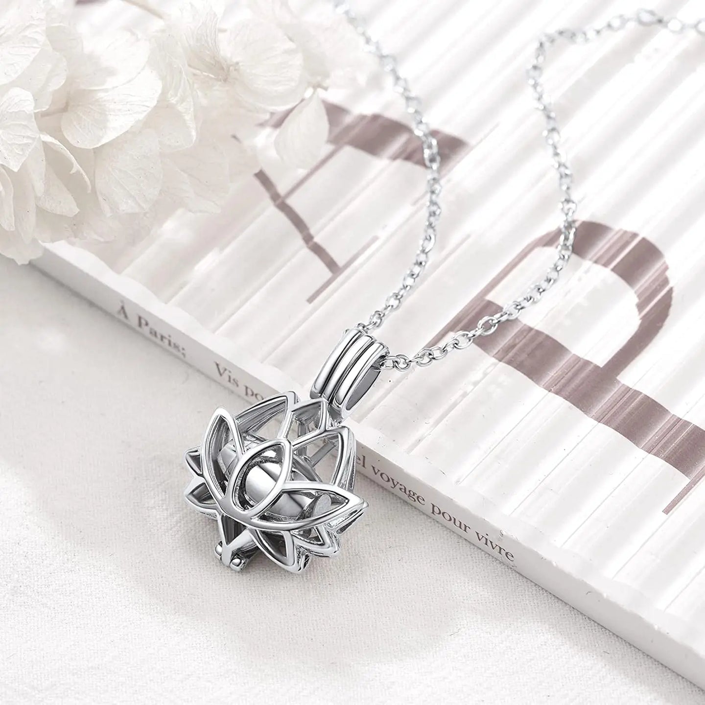 Cremation Jewelry Hollow Out Lotus Flower Urn Necklace