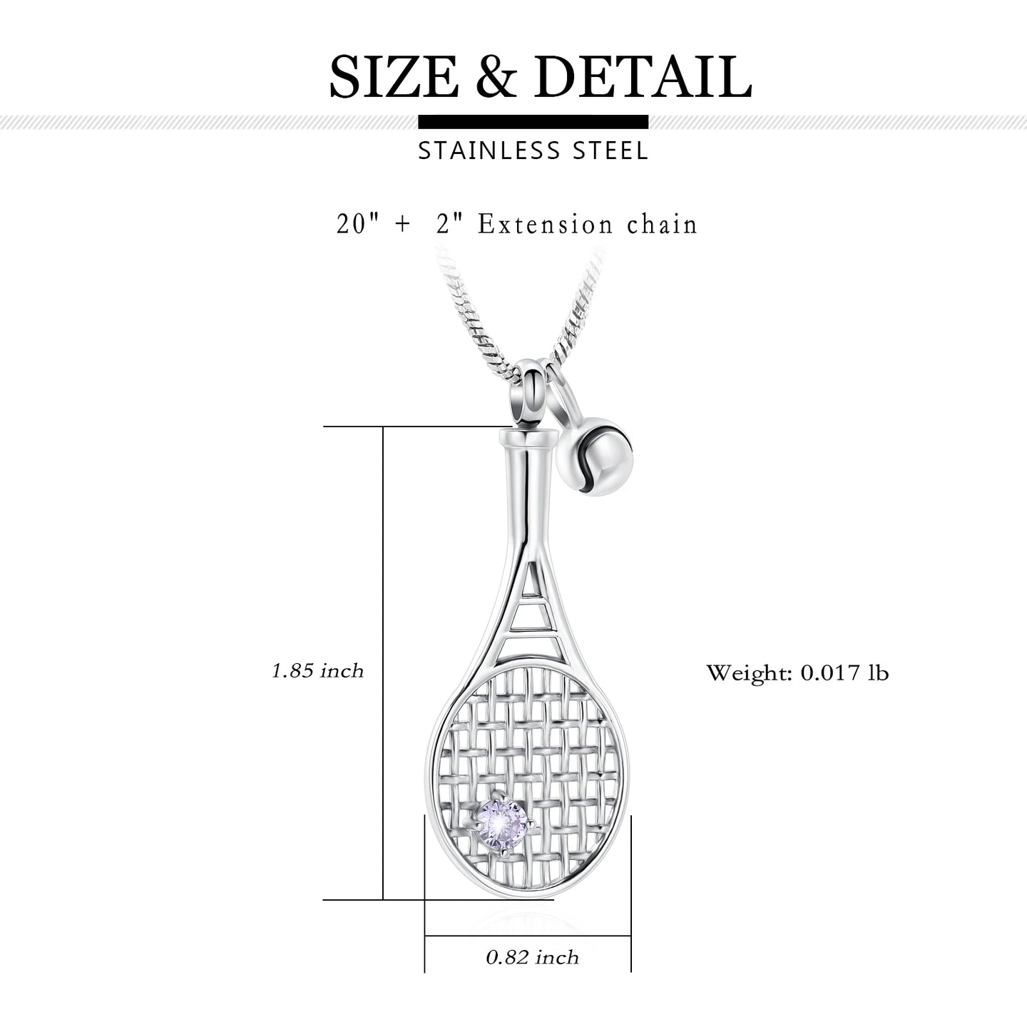 Ashes Keepsake Tennis Racket Urn Necklace for Ashes Stainless Steel Cremation Jewelry