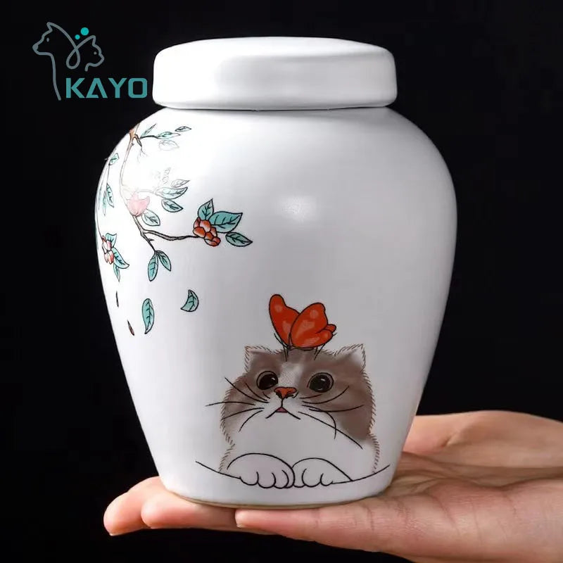 Ceramic Cat Ashes Urn With Scriptures