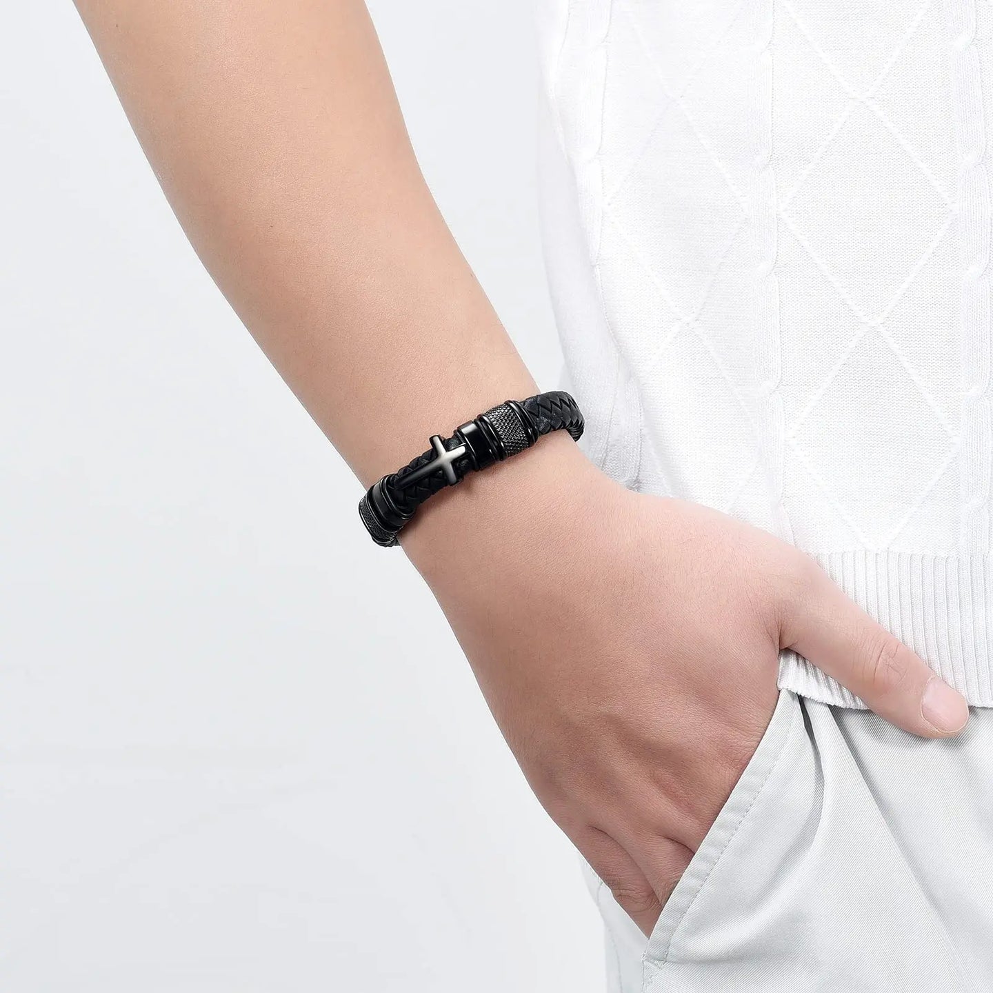 Ashes Keepsake Silver Stainless Steel & Genuine Leather Men's Urn Bracelet / Urn Bracelet