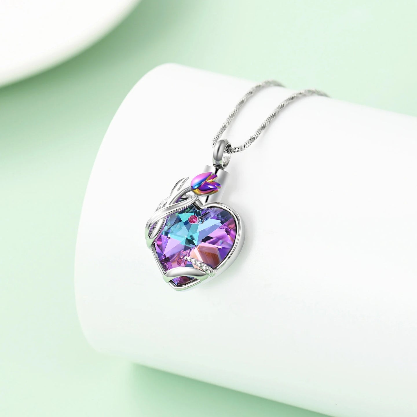 Heart Urn Necklace for Ashes With Tulip Flower