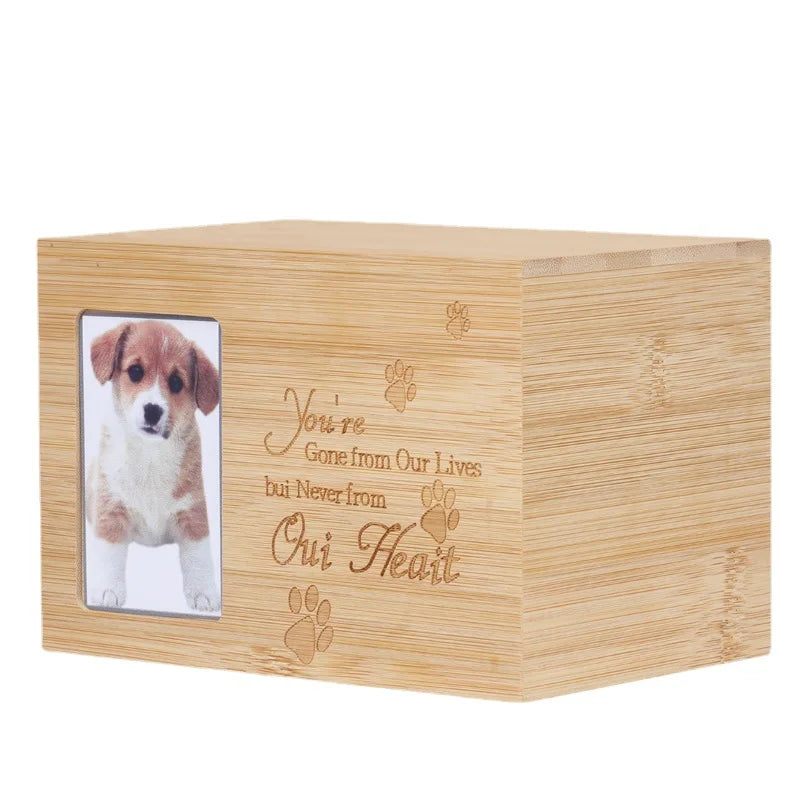 Wooden Dog or Cat Urn with Picture Frame
