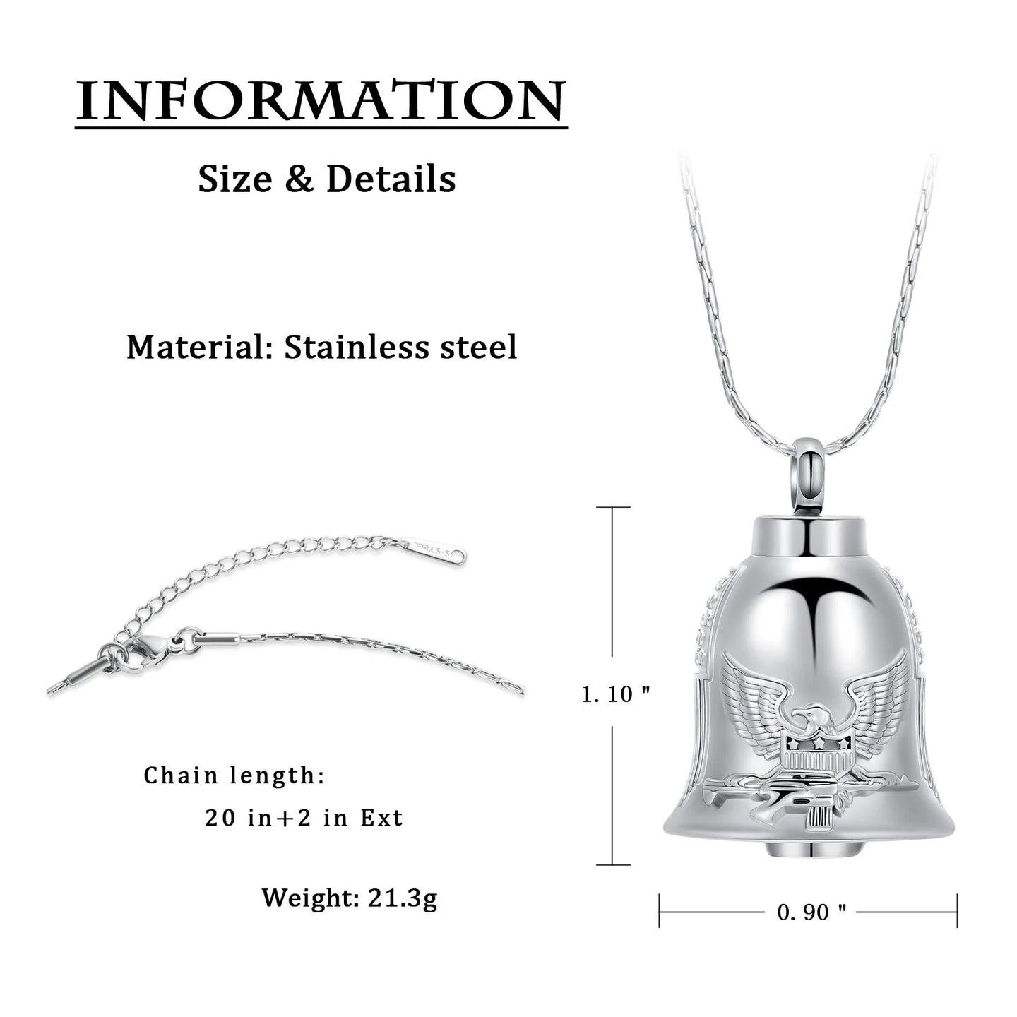 Eagle Bell Urn Pendant For Ashes Stainless Steel