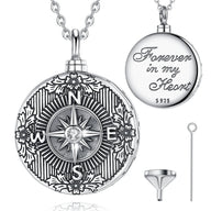 Sterling Silver Compass Ashes Urn Pendant