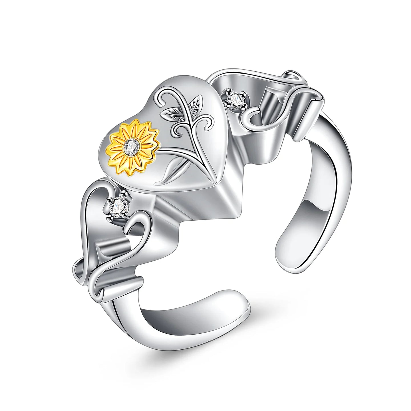 Sunflower Heart Cremation Urn Ring for Ashes Stainless Steel