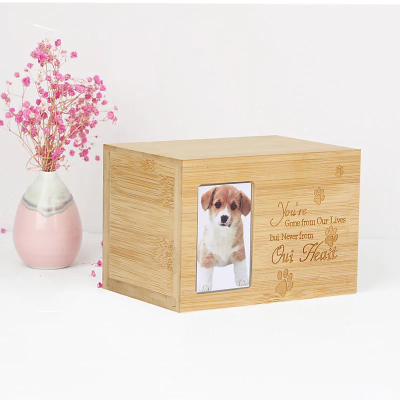 Wooden Dog or Cat Urn with Picture Frame