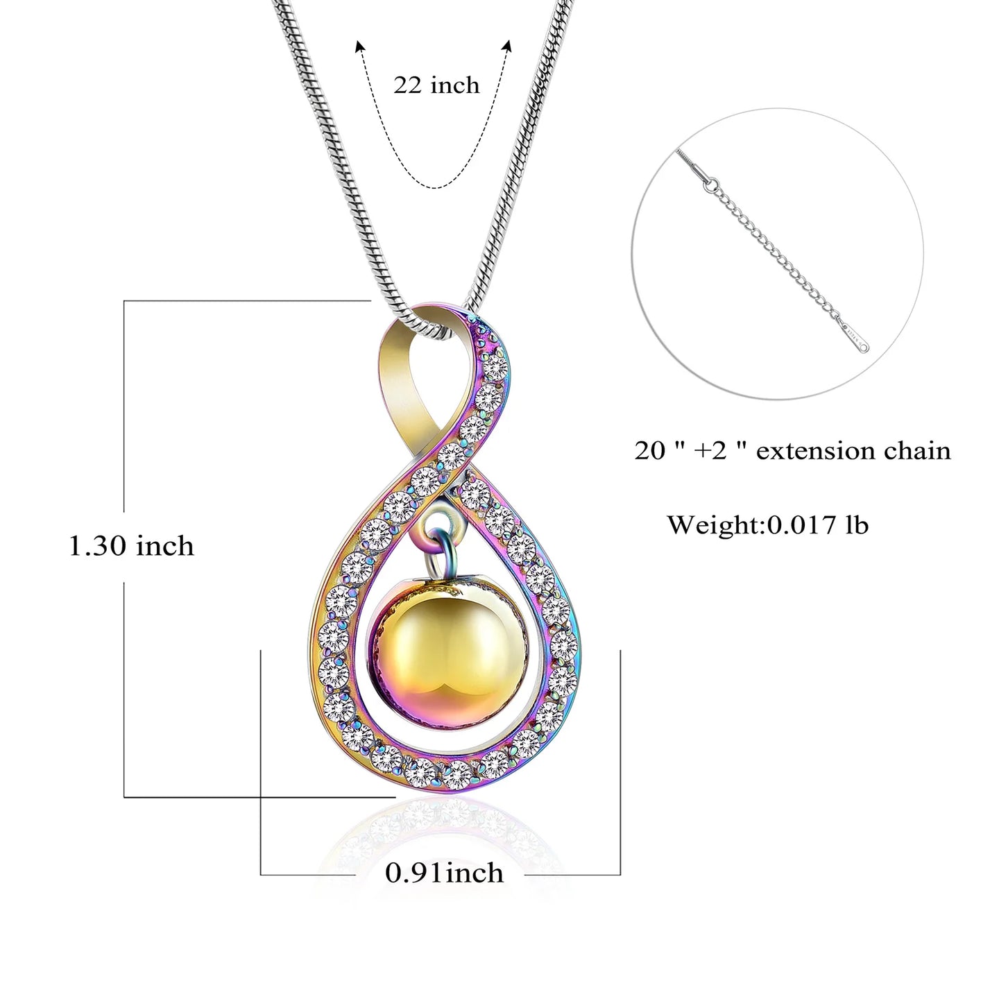 Ashes Keepsake Infinite Ring Shape Urn Pendant With Hanging Ball Cremation Jewelry