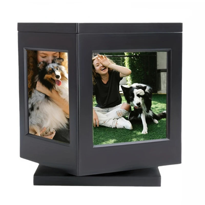 Black Wood Pet Urn For Dogs And Cats With Photo Frame