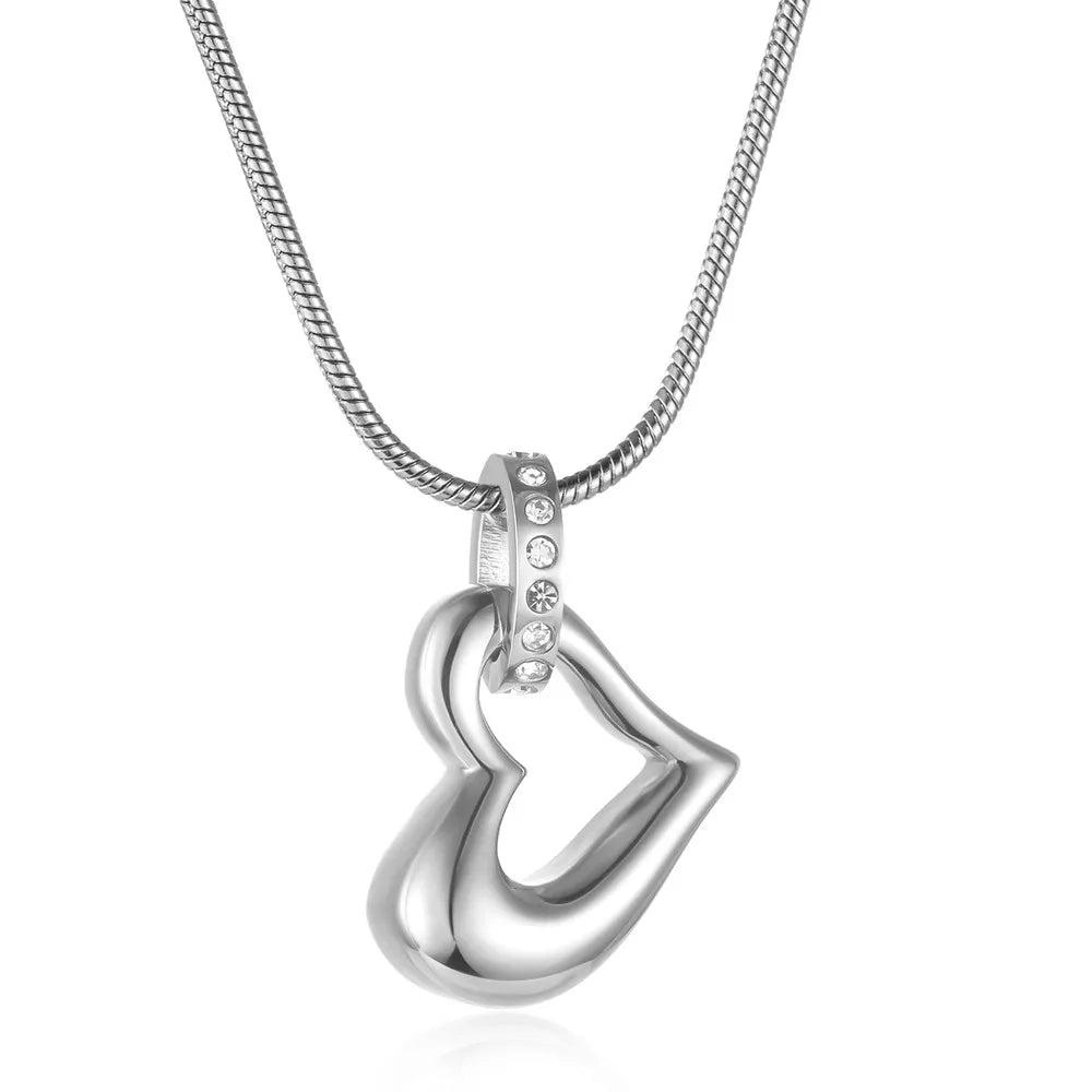 Stainless Steel Cremation Jewelry Heart Pendant With Zirconia