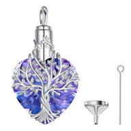 925 Sterling Silver Tree of Life Ashes Urn Pendant Necklace With Purple Austrian Crystal