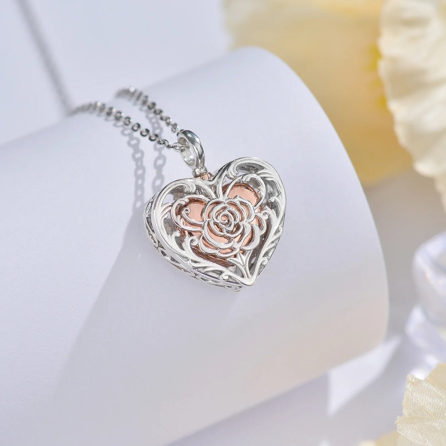 Sterling Silver Rose Butterfly Ashes Locket Urn Necklace