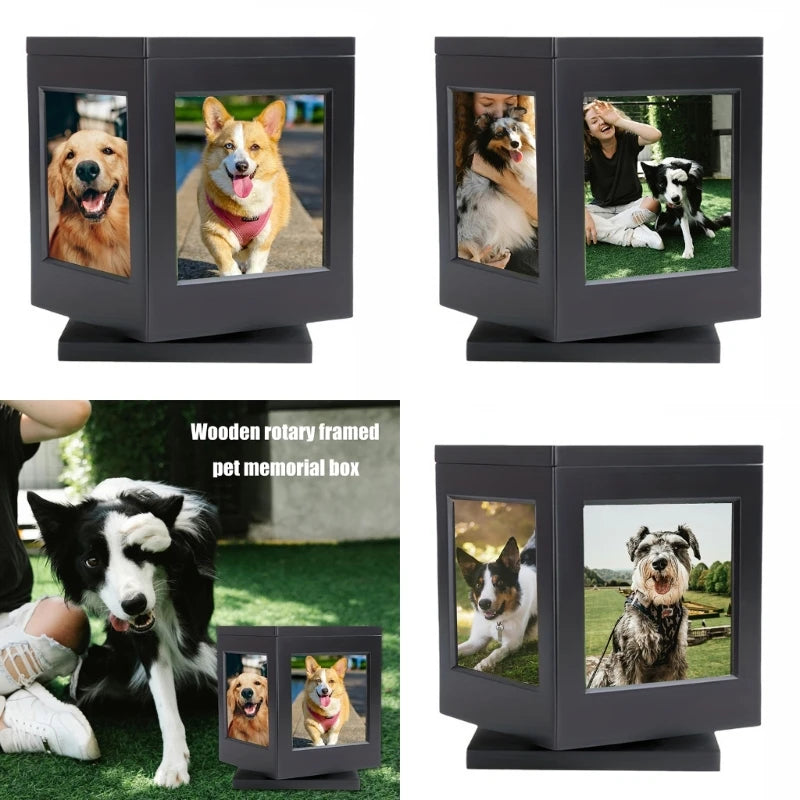 Black Wood Pet Urn For Dogs And Cats With Photo Frame