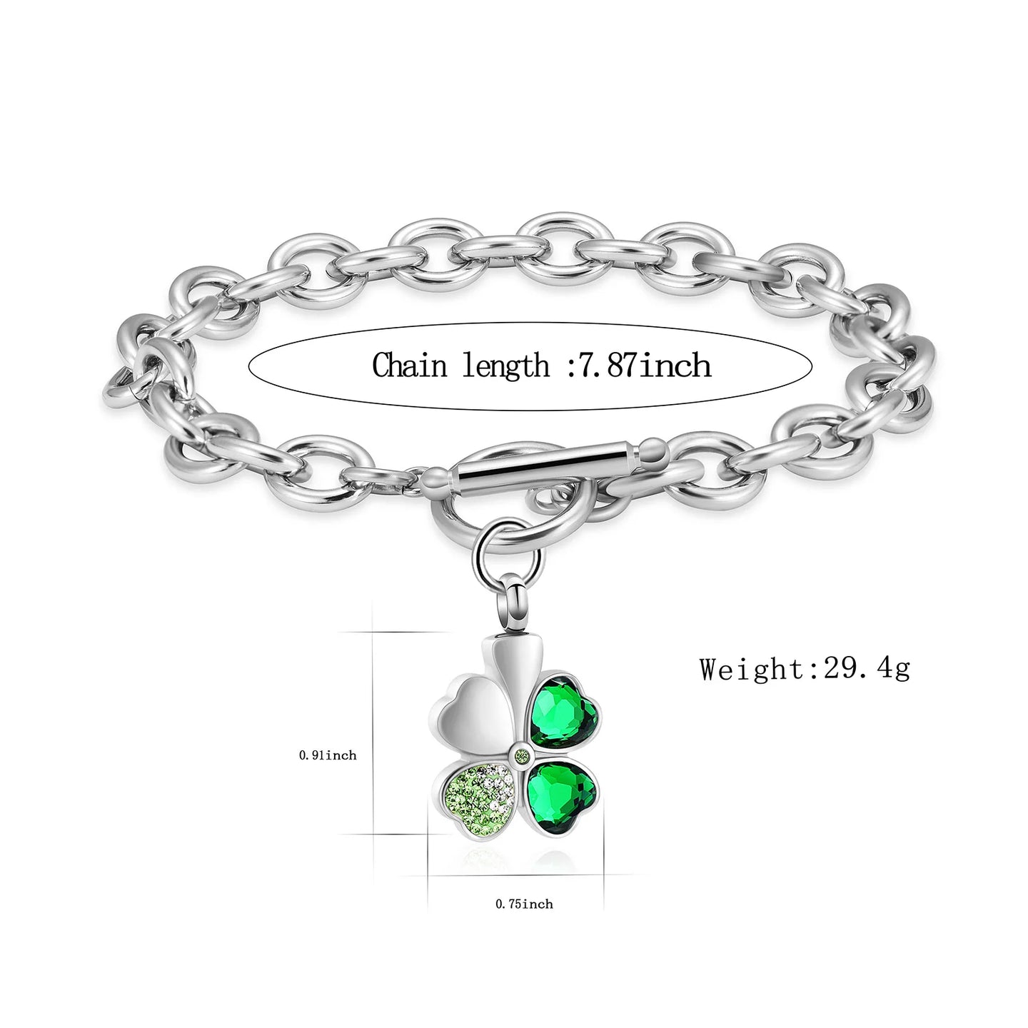 Urn Bracelet For Ashes Green Clover Leaf