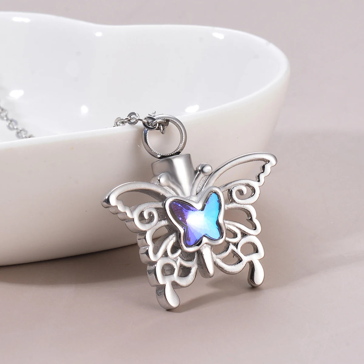 Cremation Jewelry Crystal Butterfly Urn Necklace