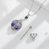 925 Sterling Silver Tree of Life Ashes Urn Pendant Necklace With Purple Austrian Crystal