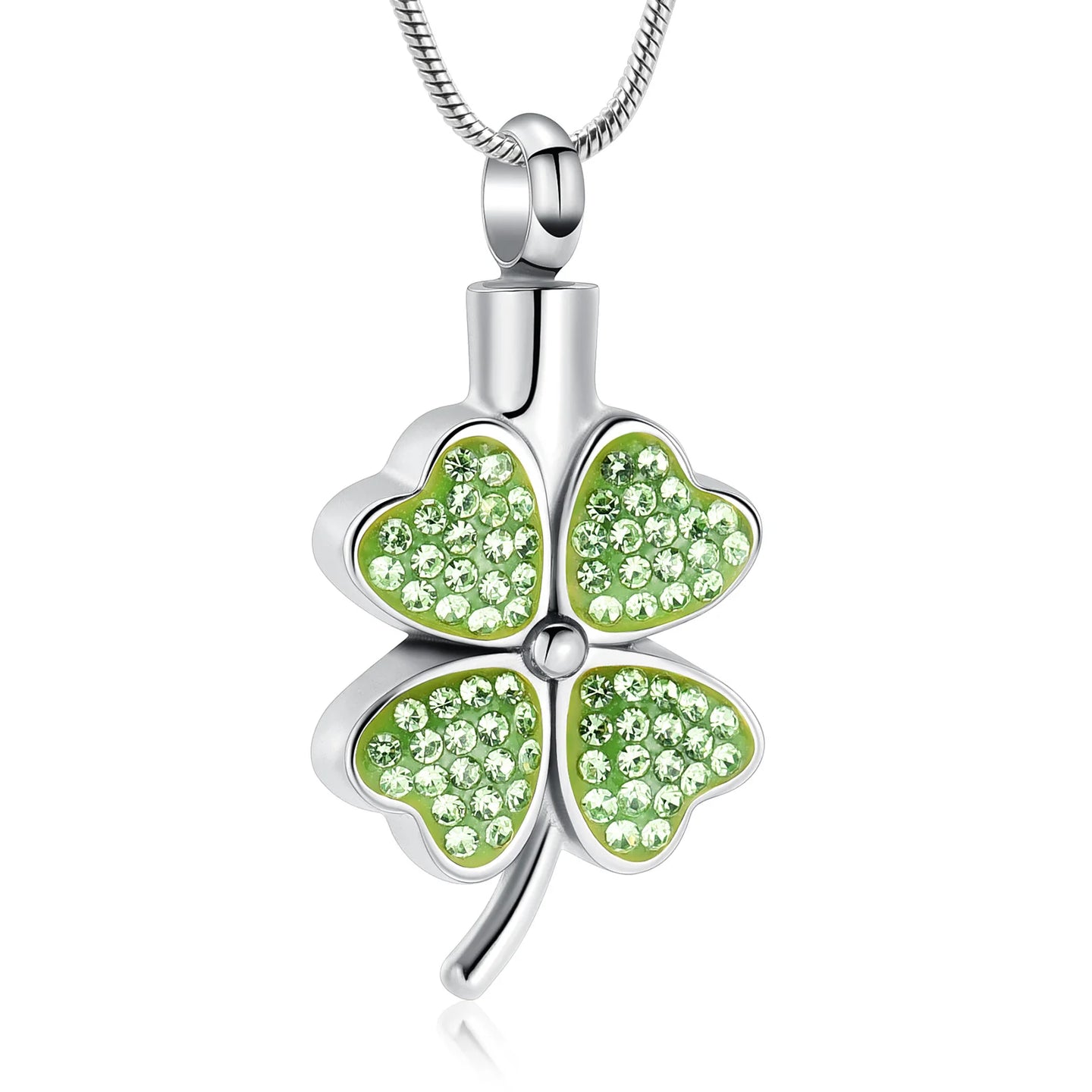 Green Clover Leaf Urn Necklace With Zirconia
