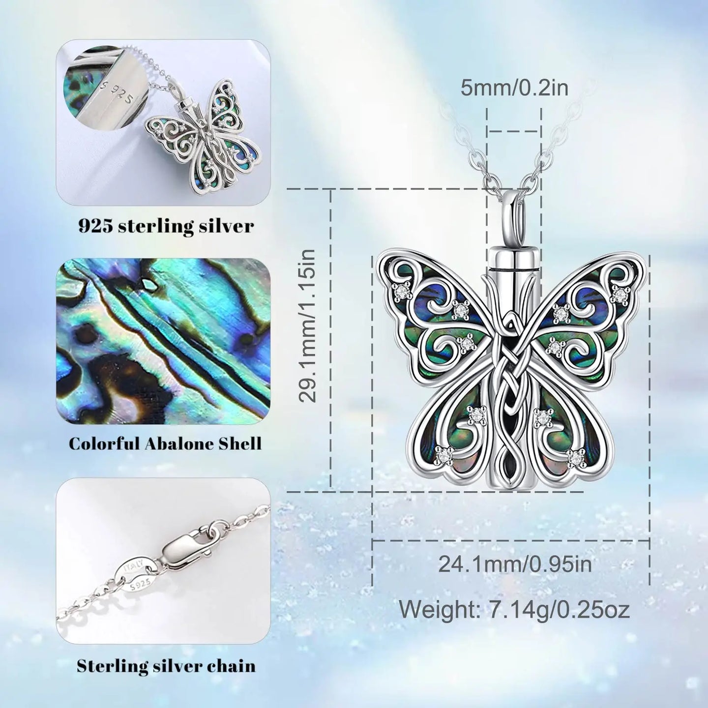 Butterfly Urn Necklace 925 Sterling Silver