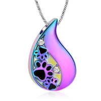Ashes Keepsake Water Drop Paw Print Urn Necklace Pet Cremation Jewelry For Loss of Dog / Cat