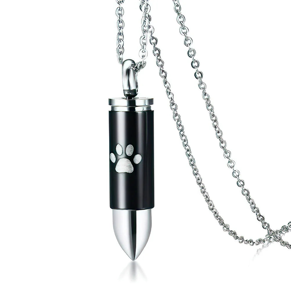 Titanium Steel Bullet Dog Urn Necklace For Men