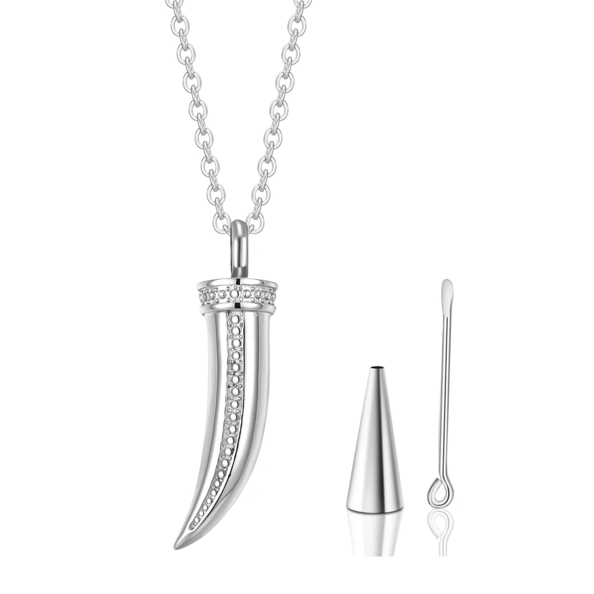 Ashes Keepsake Stainless Steel Wolf Tooth Urn Necklace, Cremation Jewelry For Men / Women